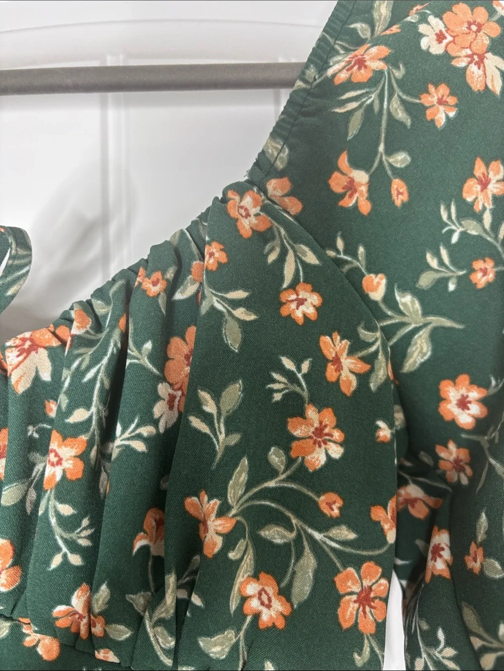 Inspired Hearts Forest Green Floral Tiered Dress with Peach Blooms - Picture 2 of 4
